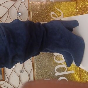 Blue Faux Suede Boots